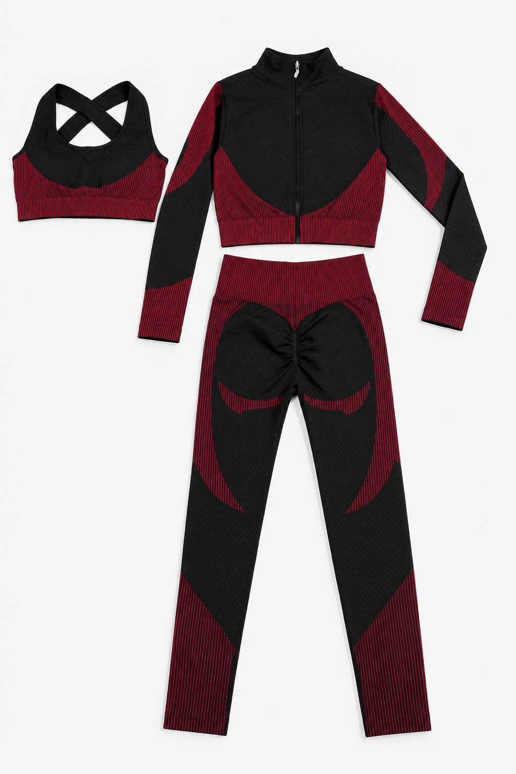 Conjunto 3 piezas skinny deportivo negro y rojo | Talle: L/XL - Imagen 2